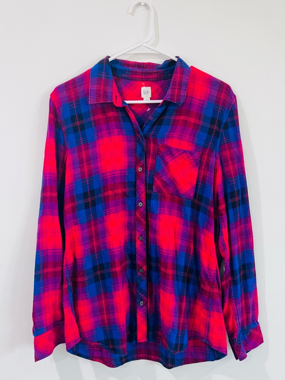 GAP Plaid Flannel Shirt M Red Blue 90s Grunge Soft Grunge Oversized
